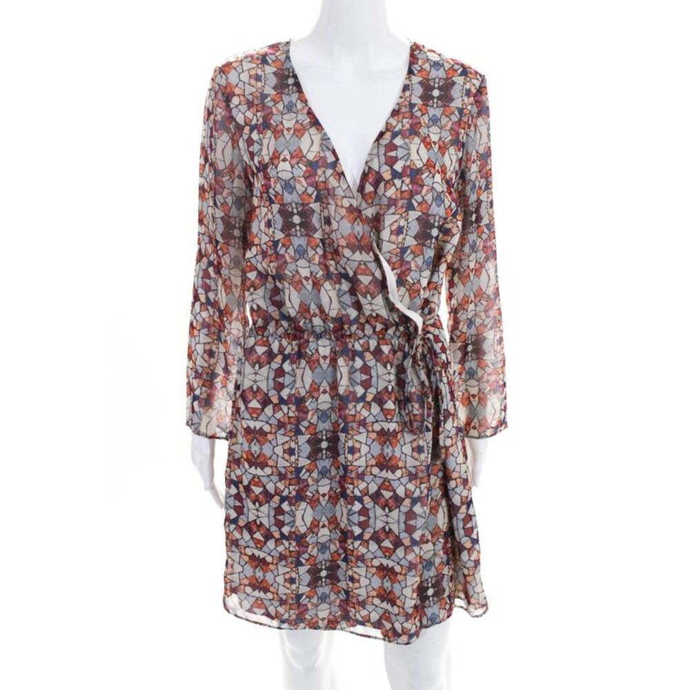 Waverly Grey Womens Stained Glass V Neck Print Wrap Dress Blue Size 8 11378359